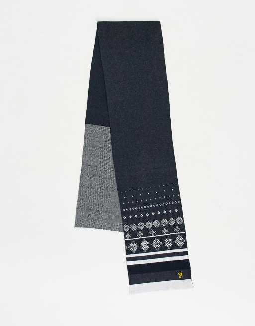 Farah logo fair isle scarf in charcoal