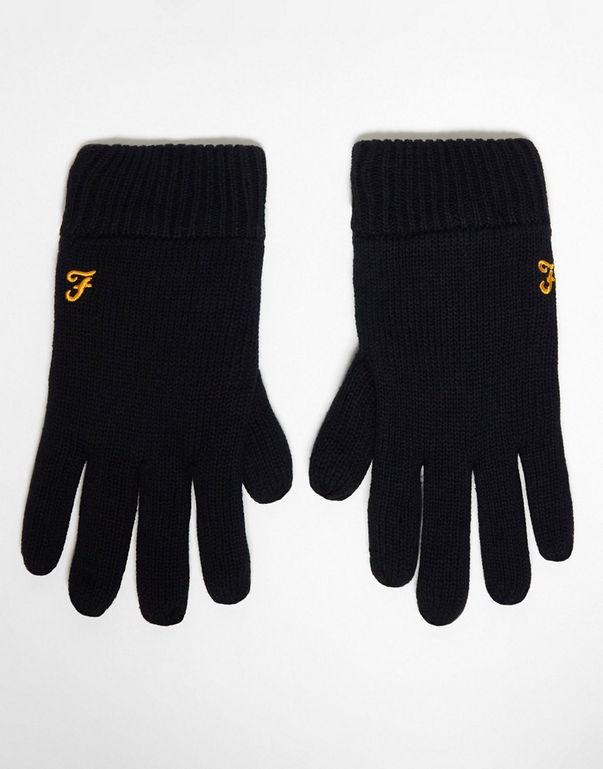 Farah Logo Gloves In Black In Gray