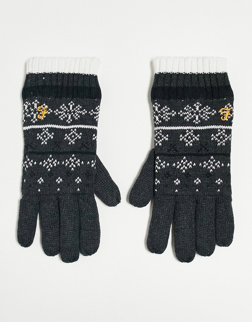 Farah Logo Gloves In Charcoal-gray