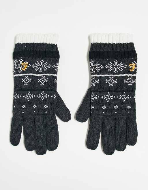 Farah logo gloves in charcoal