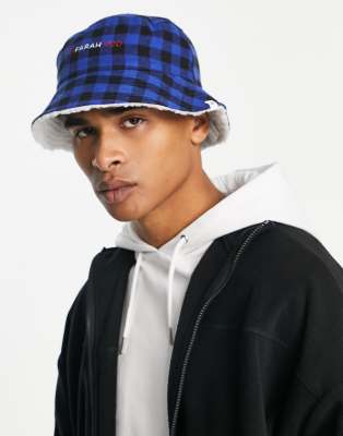Farah Logo Plaid Bucket Hat In Blue