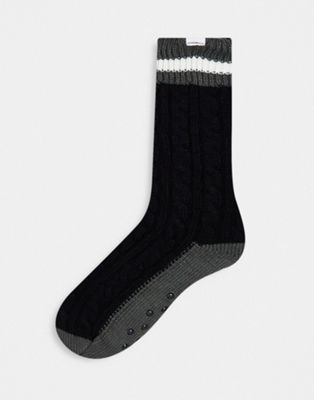Farah long logo slipper socks in black