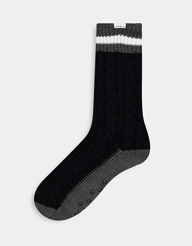 Farah - long logo slipper socks in black