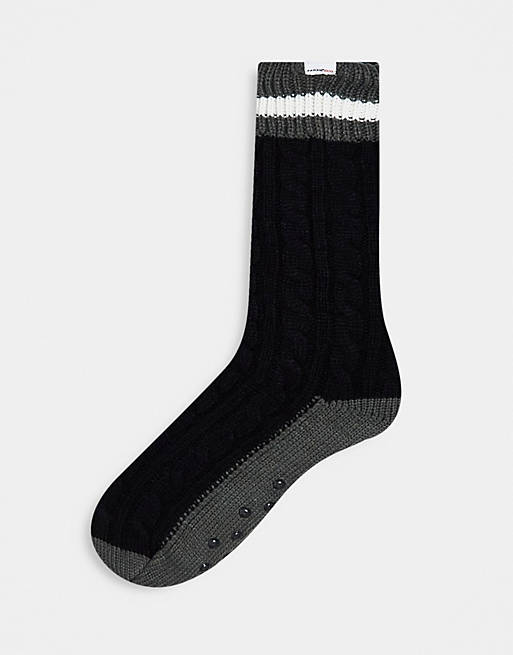 Farah long logo slipper socks in black | ASOS