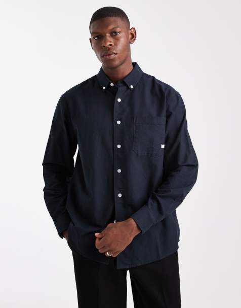 Farah long sleeve brewer box shirt in navy - view 1