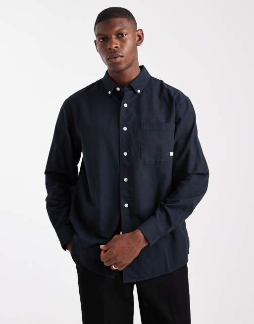 Farah long sleeve brewer box shirt in navy 