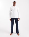 [Farah] Farah long sleeve logo t-shirt and branded jacquard waistband lounge bottoms set in white/navy-Multi S White & Navy