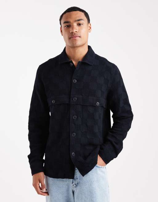 Farah long sleeve Pemberton shirt in navy