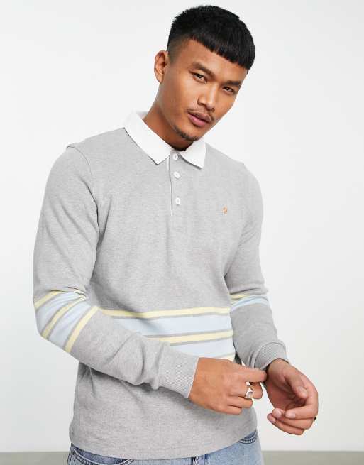 Farah Long sleeve rugby polo shirt in gray heather ASOS