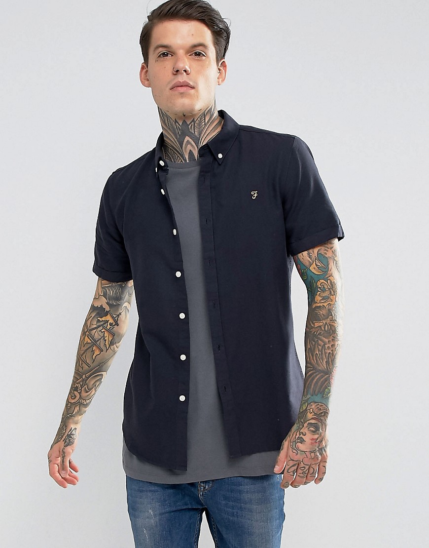 Farah Long Sleeve Slim Shirt-Navy