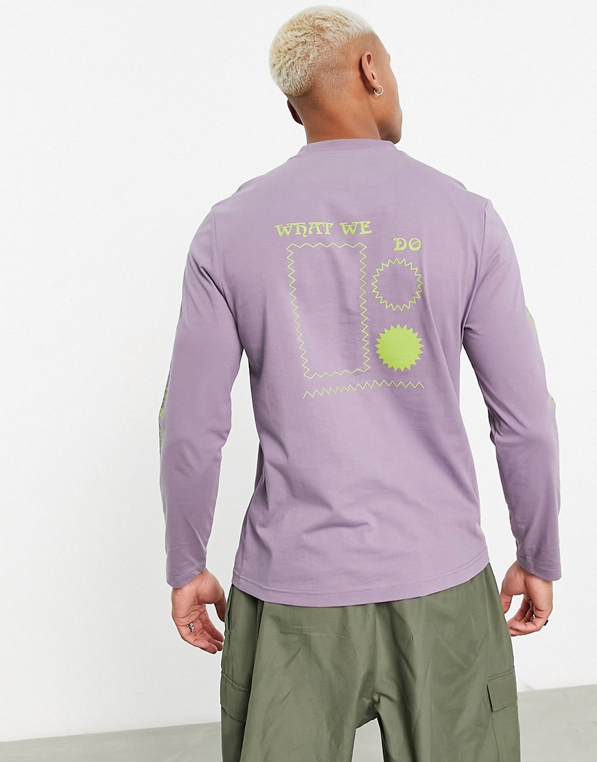 Farah Lopez long sleeve t-shirt in dusty purple with arm graphics and back print