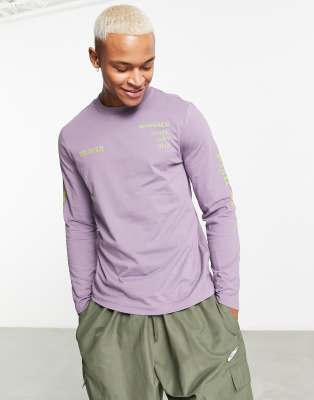 Lopez - T-shirt a maniche lunghe viola polvere con grafiche sulle braccia e stampa sul retro - Farah T-shirt donna  - immagine1