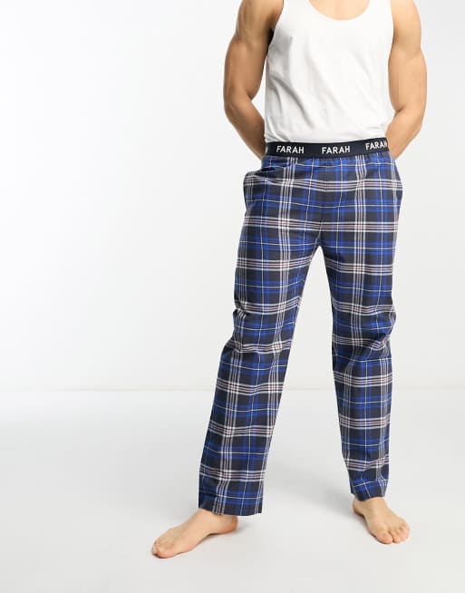 Relaxed Fit Pajama Pants - Dark blue/plaid - Men