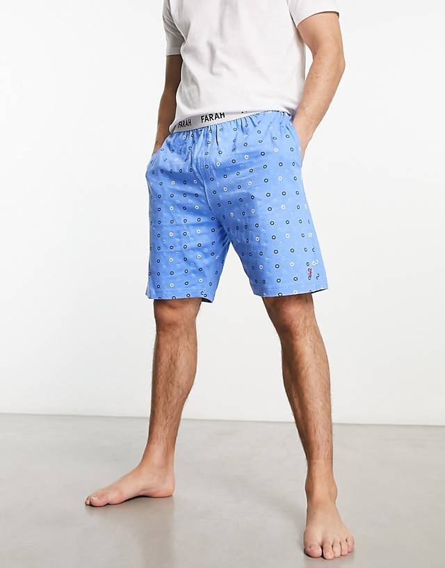 Farah - lounge shorts with logo waist in denim blue print