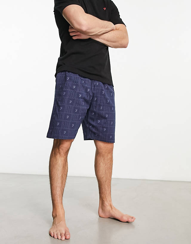 Farah - lounge shorts with logo waist in navy print
