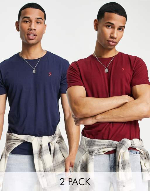 Farah – Lounge-T-Shirts in Marineblau im 2er-Pack