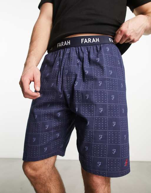 Farah - Loungeshort met logo op de taille in donkerblauw met print, 4 van 4