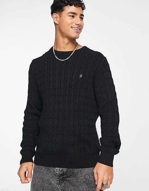 Farah Ludwig cable knit jumper in black | ASOS
