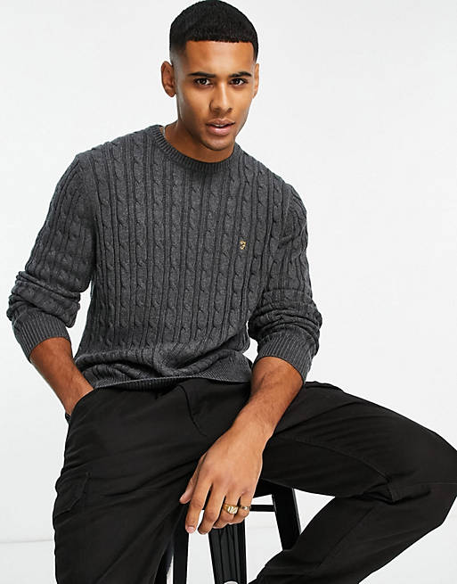 Farah Ludwig cable knit jumper in grey