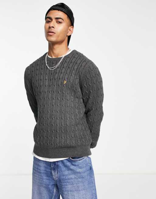 Farah Ludwig cable knit jumper in grey