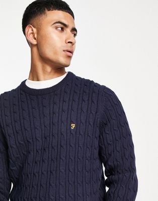 Farah Ludwig cable knit jumper in navy