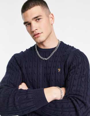 Farah - Ludwig - Pull en maille torsadée - Bleu marine