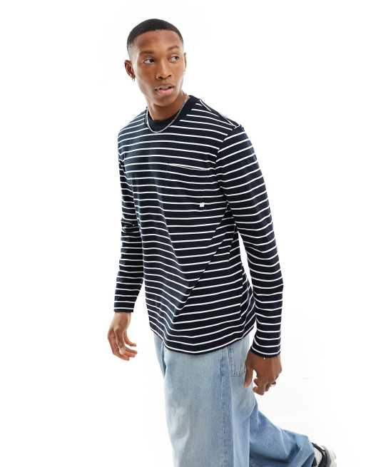 Farah - Lungara - T-shirt a maniche lunghe regular fit con tasca blu navy