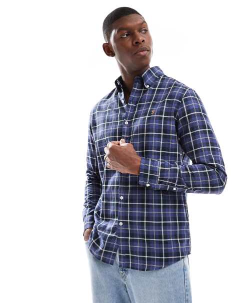 Farah Macgregor long sleeve checked shirt in black and blue 