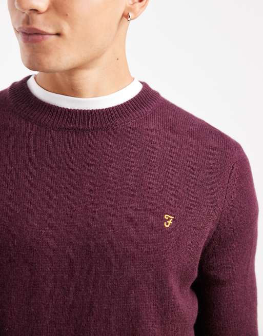 Farah Maidstone lambswool jumper in burgundy, 4 of 5