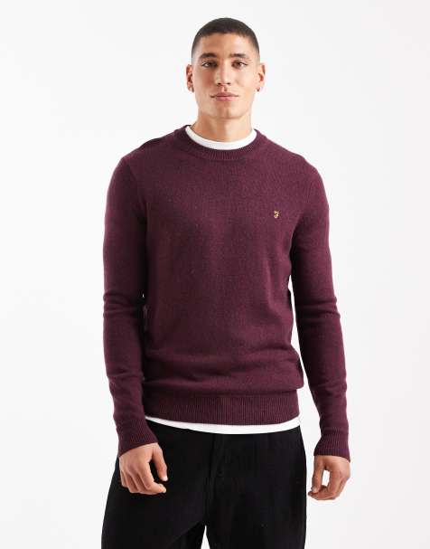 Farah Maidstone lambswool sweater in burgundy - view 1
