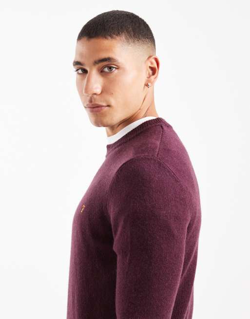 Farah Maidstone lambswool sweater in burgundy, 5 of 5