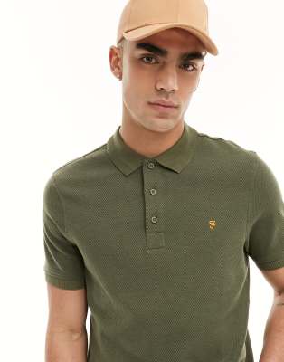 Farah – Manu – Polohemd in Khaki mit sehr kleinem Karomuster