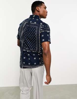 Farah Marcus Bandana Print Short Sleeve In Blue