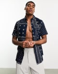 [Farah] Farah Marcus bandana print short sleeve shirt in true navy S Navy