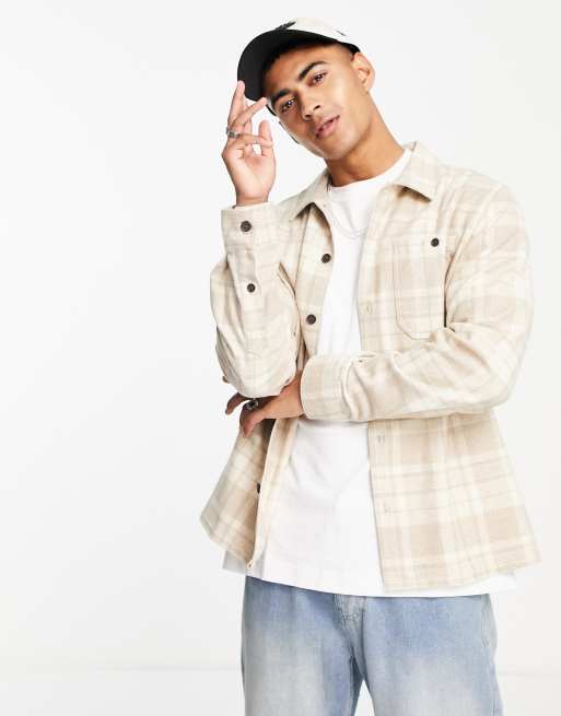 Farah Marks wool mix check overshirt in beige