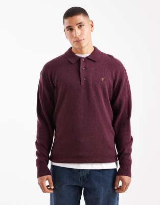 Farah Matson Lambswool Long Sleeve Polo Shirt In Purple