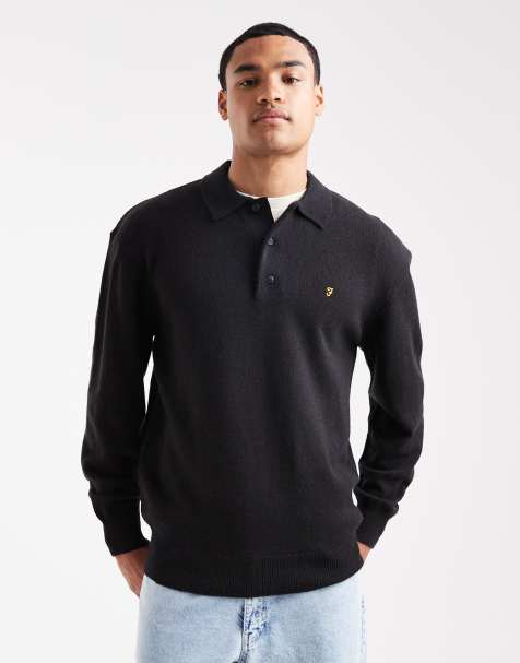 Farah Matston lambswool knitted polo jumper in black - view 1