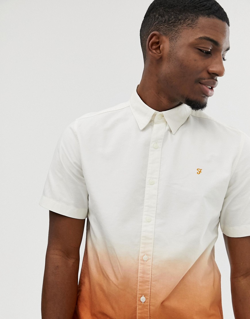 Farah – Matthias – Orange kortärmad skjorta med ombre-effekt