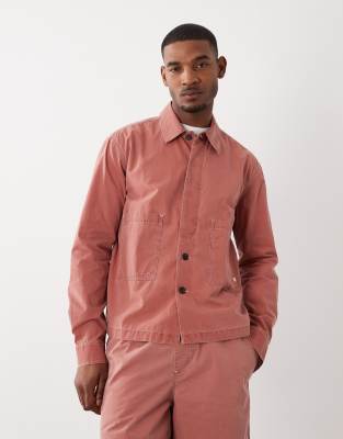 Farah Mattison Long Sleeve Logo Shacket In Brown