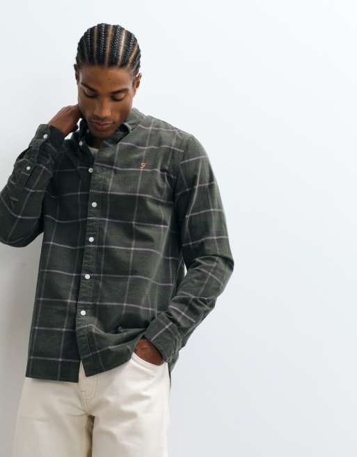 Farah Maverick long sleeve check shirt in grey/green, 5 of 5