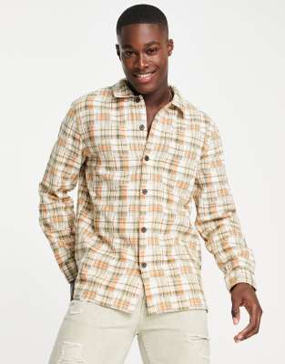 Farah Maverick long sleeve jacquard cotton shirt in orange - ASOS Price Checker