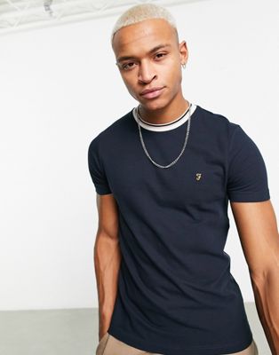 Farah Meadows t-shirt in true navy with stripe collar