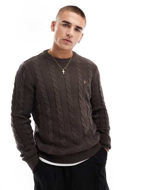 Farah Mendon cable knit sweater in brown