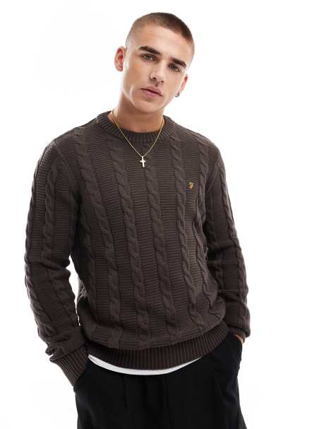 Farah - Mendon - Maglione marrone lavorato a trecce - view 1