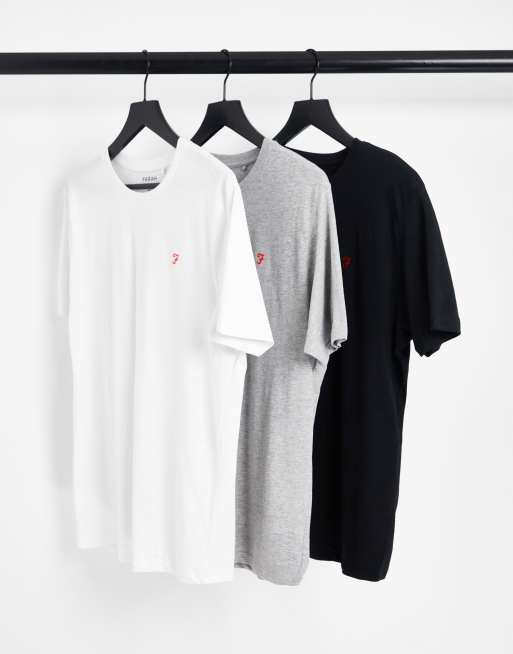 Farah - Merion - Set van 3 T-shirts in wit, grijs en zwart