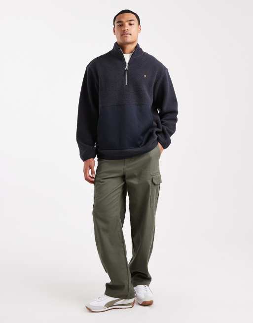 Farah Mews 1/4 zip fleece in navy | ASOS