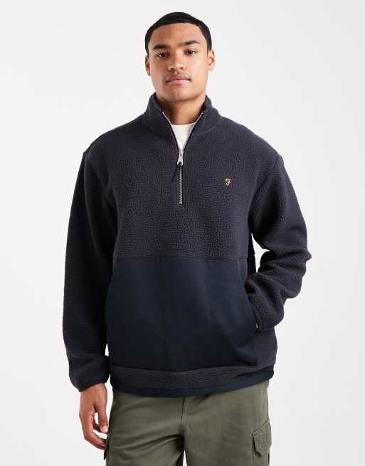 Farah – Mews – Fleece-Oberteil in Marineblau mit kurzem Reißverschluss