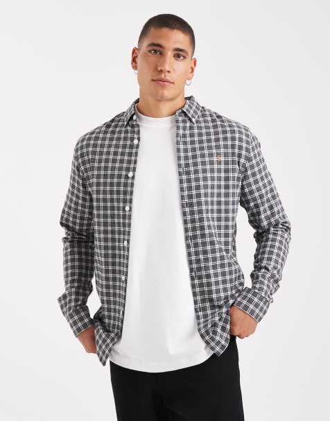 Farah Millers long sleeve check shirt in charcoal