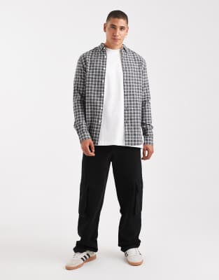 Farah Millers Long Sleeve Plaid Shirt In Gray