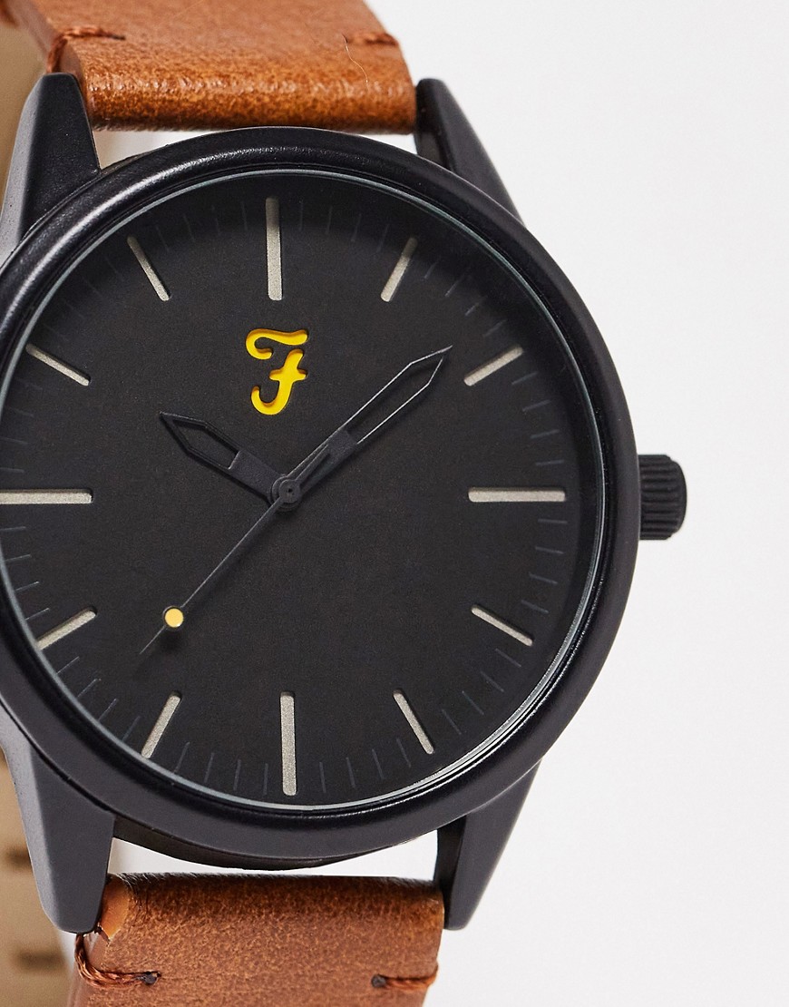 Farah minimal logo watch in tan-Brown